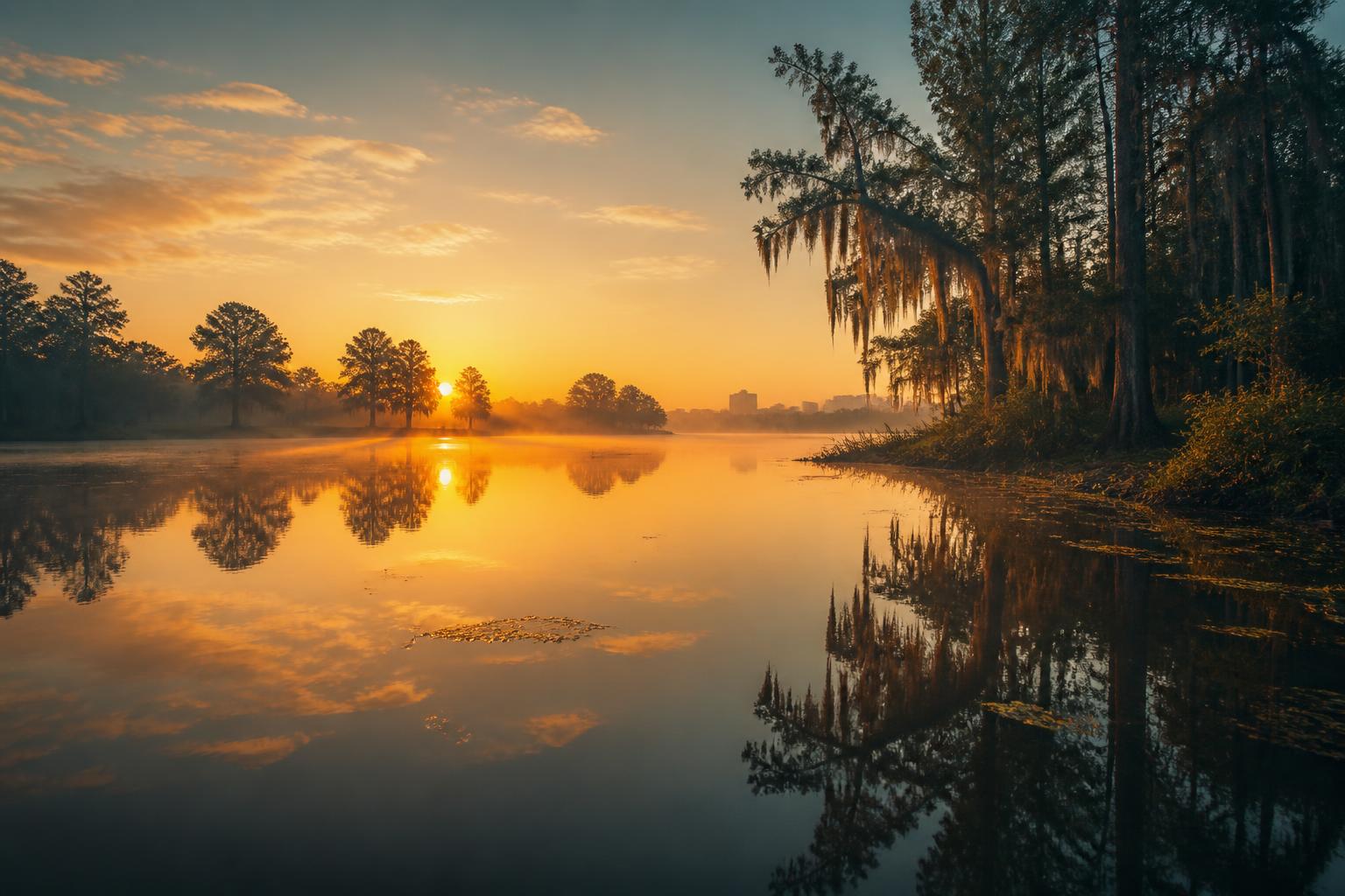 A quiet Central Florida waterway at sunrise