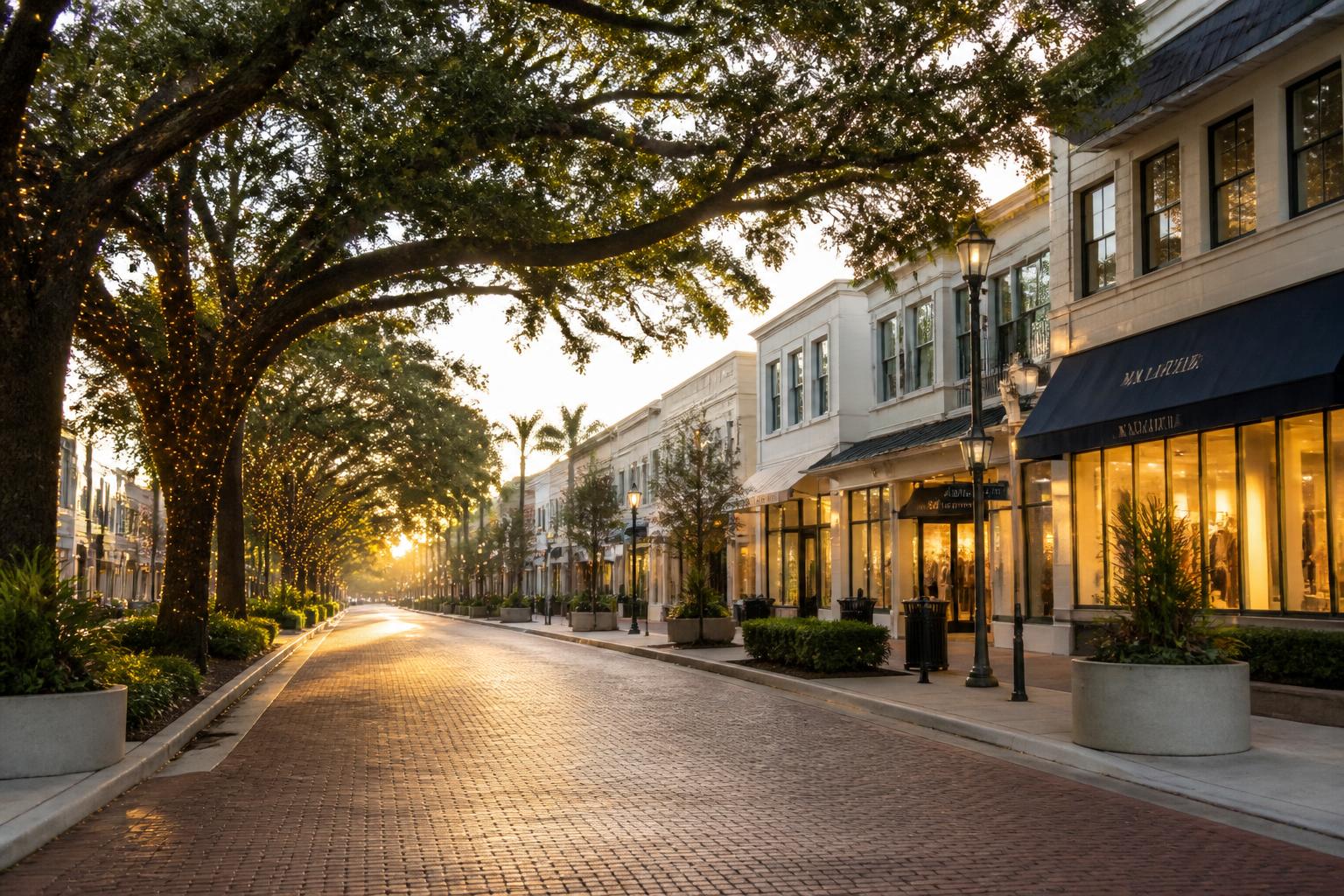 Park Avenue in Winter Park at golden hour